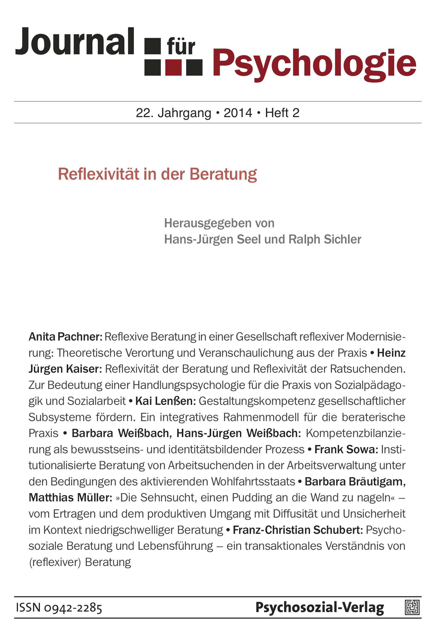 					Ansehen Bd. 22 Nr. 2 (2014): Reflexivität in der Beratung
				