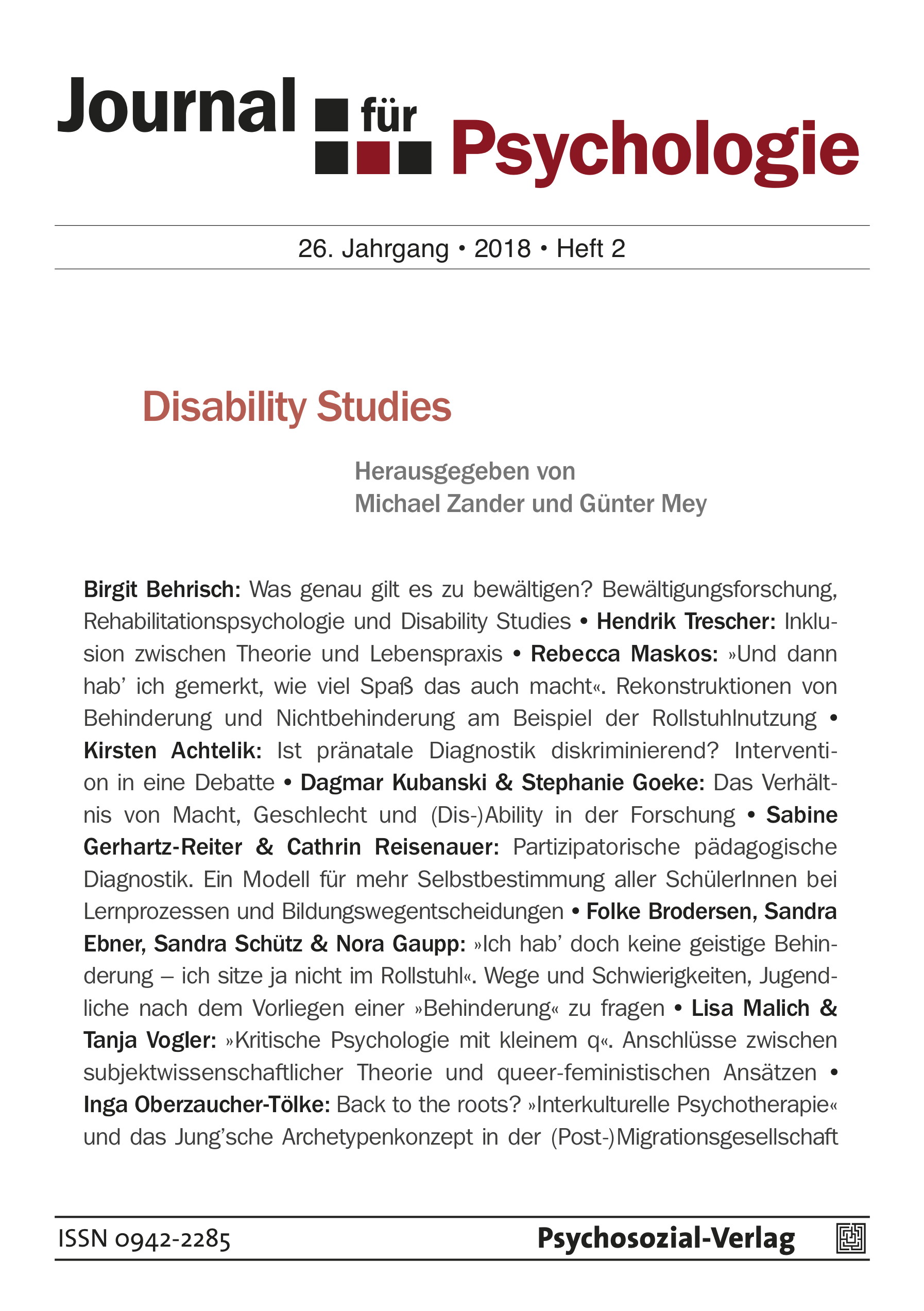Ansehen Bd. 26 Nr. 2 (2018): Disability Studies